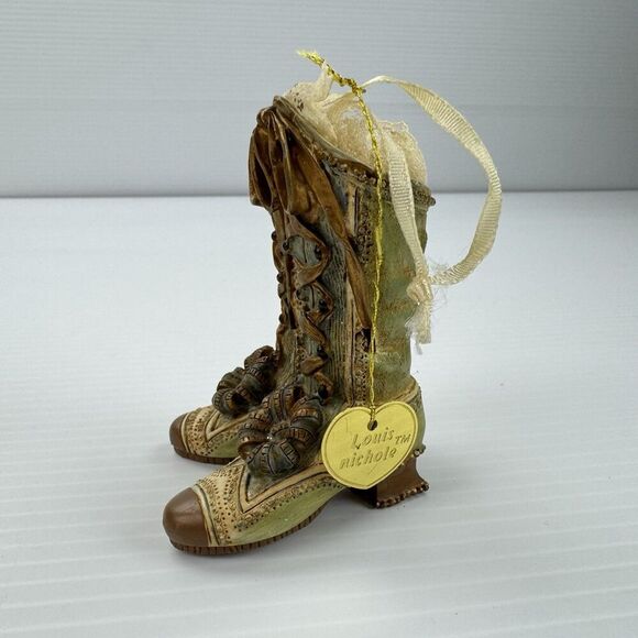 Louis Nichole 1999 Victorian Boots Ornament Christmas Vintage Lace Bow - Picture 2 of 11